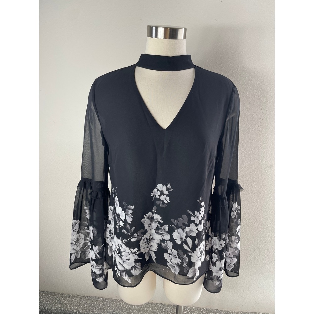 White House Black Market Womens 6 Black Sleeveless Keyhole High Neck Blouse Top